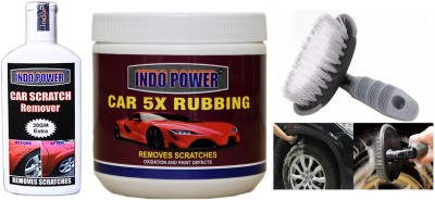 INDOPOWER LC1036-CAR 5X RUBBING 500gm+ Scratch Remover 100gm.+All Tyre Cleaning Brush BAALCC1040 Vehicle Interior Cleaner(700 g)