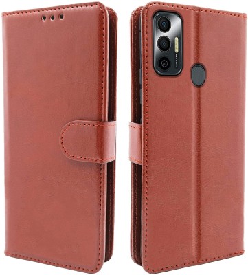 Juberous Flip Cover for Tecno Spark 7, Tecno Spark 7T(Brown, Cases with Holder, Pack of: 1)
