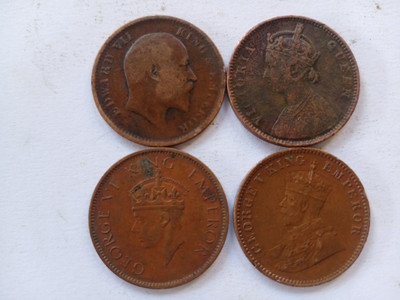 MANMAI COINS 4 DIFFERENT 1/4 ANNA SET - QV , EDWARD , KG V & VI - BRITISH INDIA Medieval Coin Collection(4 Coins)