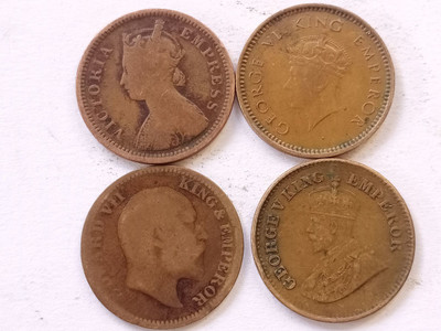 MANMAI COINS 4 DIFFERENT 1/2 PICE COIN SET - QV , EDWARD , GEORGE V & VI - BRITISH INDIA Medieval Coin Collection(4 Coins)
