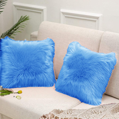 PICKKART Microfibre Solid Cushion Pack of 2(Blue)