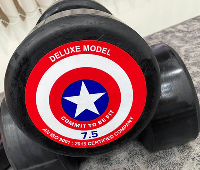 YMD 7.5Kg X 2 Pcs Exclusive Quality Captain America Rubber Dumbbell Fixed Weight Dumbbell(15 kg)