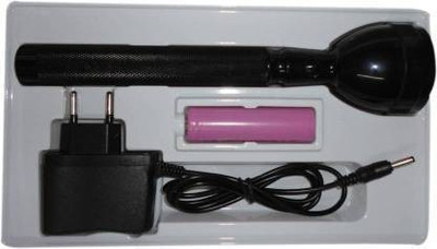 DP.LED ORIGINAL DPM-8990 LONG RANGE FLASHLIGHT WITH RECHARGEABLE BATTERY 7 hrs Torch Emergency Light(Black : Rechargeable)