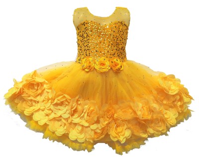 DRESS COLLECTION Baby Girls Midi/Knee Length Festive/Wedding Dress(Yellow, Sleeveless)