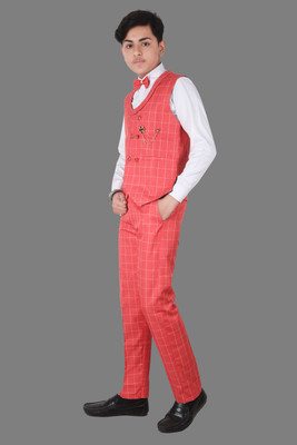 Qitty Boys Casual, Festive & Party Shirt, Waistcoat and Pant Set(Beige Pack of 1)