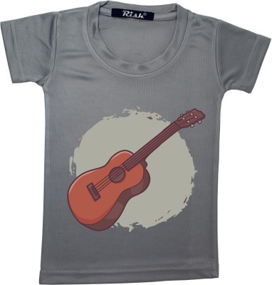 RISH Boys & Girls Printed Polyester T Shirt(Grey, Pack of 1)