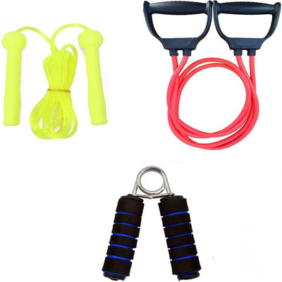 Dr Pacvu Pack 3 Combo|Hand Gripper, Double Band Toning Tube and Pencil Skipping Jump Rope Fitness Accessory Kit Kit