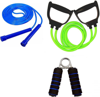 Dr Pacvu Pack of 3 Combo|Hand Gripper,11in1 Resistance Band and Pencil Skipping Jump Rope Fitness Accessory Kit Kit