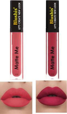 BLUSHIS Super Stay Matte Finish Waterproof Sensational Liquid Lipstick Combo Pack of 2(Dark Magenta,Candy flush, 8 ml)