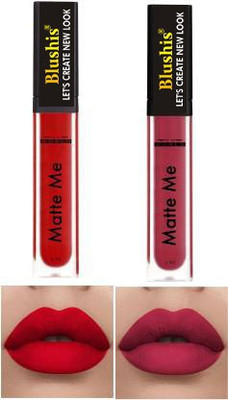 BLUSHIS Super Stay Matte Finish Waterproof Sensational Liquid Lipstick Combo Pack of 2(Red ,Dark Magenta, 8 ml)