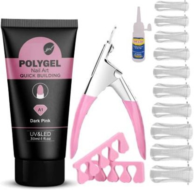 LikeUp New Combo Kit of Poly Gel Finger Extension Quick Building Nail Art Tips 30ml(Dark Pink)