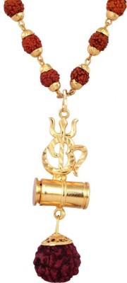 Janki Retails Rudraksha OM TRISHUL Damru Locket Pendant with 5 mukhi Gold-plated Gold-plated Plated Brass Chain
