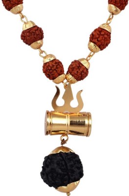 Janki Retails Religious Jewelry Lord trishul Damru Locket With Puchmukhi Rudraksha Mala Gold-plated Plated Brass Chain