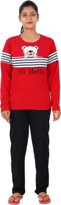 GOKUL FASHION Women Applique Red Top & Pyjama Set