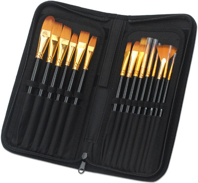 Dstone Painting Brushes Set of 12 Professional Round Pointed Tip Nylon Hair With beg(Set of 12, Black)