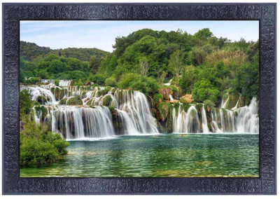 pnf Vastu Waterfall Landscape scenery Wood Frames with Acrylic Sheet (Glass)11053 Digital Reprint 14 inch x 10 inch Painting(With Frame)