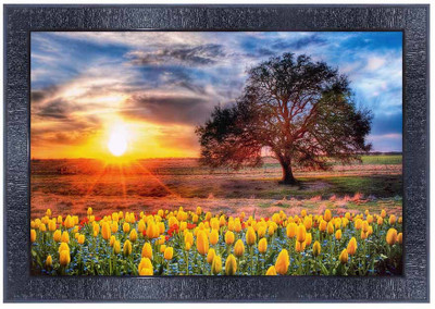 pnf Poster And Frame Vastu Sunrise Scenery Wooden Frame Painting | Home Decor Item Digital Reprint 10.5 inch x 13.5 inch Painting(With Frame)