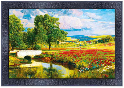 pnf Landscape hand painting scenery art Wood Frames with Acrylic Sheet (Glass)26018 Digital Reprint 10.75 inch x 13.75 inch Painting(With Frame)