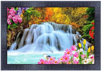 pnf Vastu Waterfall Landscape scenery Wood Frames with Acrylic Sheet (Glass)16977 Digital Reprint 14 inch x 10 inch Painting(With Frame)