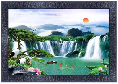 pnf Vastu Waterfall Landscape scenery Wood Frames with Acrylic Sheet (Glass)19028 Digital Reprint 10 inch x 14 inch Painting(With Frame)