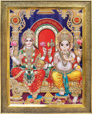 koshtak Lakshmi Mahalaxmi & Ganesh Ji Giving Blessing Religious Frame