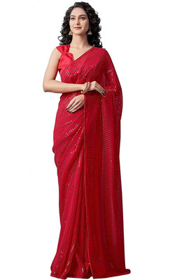 KOLVA CREATION Embellished Bollywood Georgette Saree(Red)