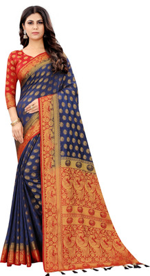 Shopwell Woven Banarasi Cotton Silk Saree(Multicolor)