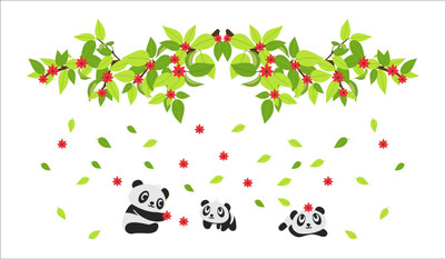 Crown Decals 91 cm decorative baby pandas playing tree bangles leaves wall sticker Self Adhesive Sticker(Pack of 1)