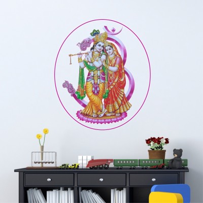 wildartcreation 55 cm lord shri ram with sita and om Wall Sticker Picture 377 Self Adhesive Sticker(Pack of 1)