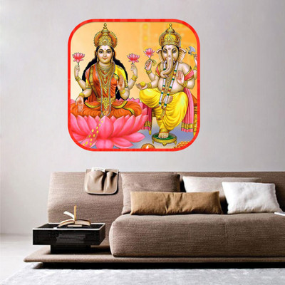 Divine studio 55 cm lord ganesh with laxmiMatte finish Lord Ganesha Ganpati ji Picture 344 Self Adhesive Sticker(Pack of 1)