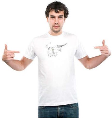 UDNAG Printed Men Round Neck Black, White T-Shirt