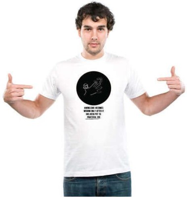 UDNAG Printed Men Round Neck Black, White T-Shirt