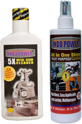 INDOPOWER METAL SCUM CLEANER 200ml.+ALL IN-ONE MULTI-PURPOSE SHINER200ml.(400 ml)