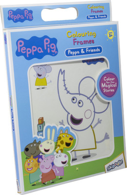 SKOODLE Peppa & Friends Colouring Frames With 6 Sheets & 12 Pastel For Kids Age 3+