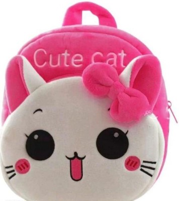 SPIRITED Kids School Cute Cat Fabric Cartoons Soft Plush Bag for Age 3-5 Year Kids 11 L Backpack(Pink, White)