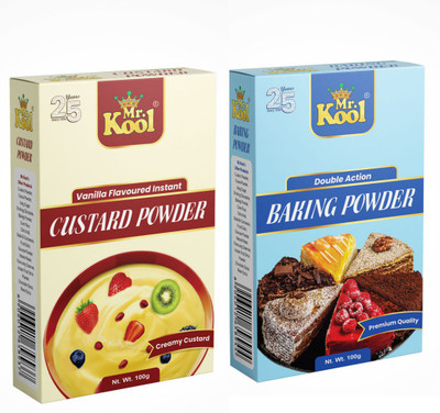 Mr.Kool Premium Custard Powder Vanilla & Baking Powder 200g for Cake Baking | Pudding | Fruit Custard 100g Each Custard Powder(2 x 100 g)
