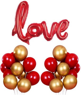PartyballoonsHK Solid 31pcs Happy Anniversary Combo (30pcs Metallic Balloons and 1set Love Balloons) Letter Balloon(Red, Gold, Pack of 31)