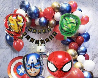 PARTY BREEZE Printed b0irthday decoration avengers theme combo kit with banner 35pcs for boys girls Balloon(Red, Blue, Pack of 35)