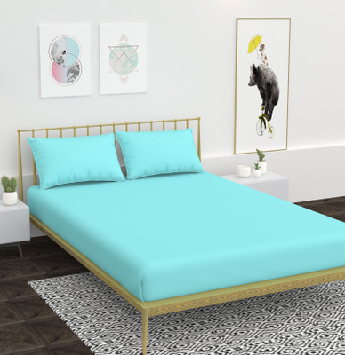 AVISARDO 144 TC Microfiber Double Solid Flat Bedsheet(Pack of 1, Aqua)