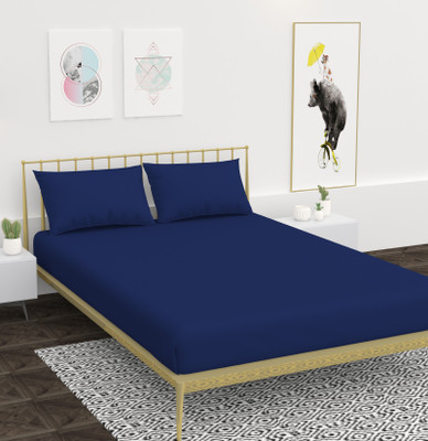 AVISARDO 144 TC Microfiber Double Solid Flat Bedsheet(Pack of 1, Navy)