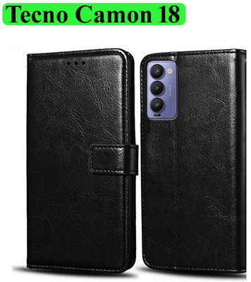 Wynhard Flip Cover for Tecno Camon 18(Black, Grip Case, Pack of: 1)