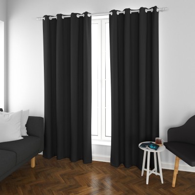 Parda Online 152 cm (5 ft) Polyester Blackout Window Curtain Single Curtain(Plain, Black)