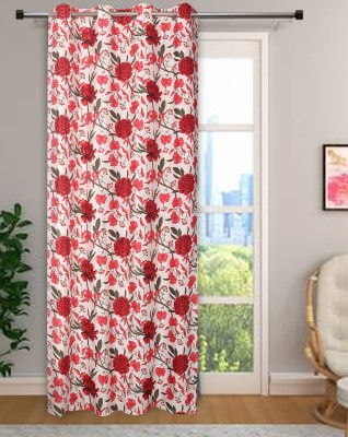 E-Retailer 213 cm (7 ft) Polyester Semi Transparent Door Curtain Single Curtain(Floral, Red)