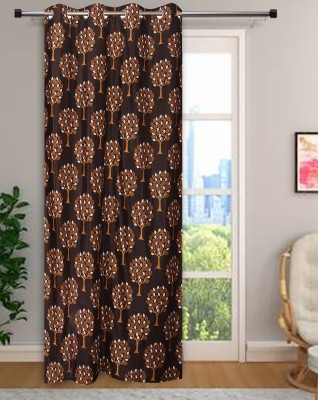 E-Retailer 213 cm (7 ft) Polyester Semi Transparent Door Curtain Single Curtain(Floral, Brown)