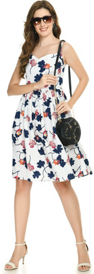 GLADLY Women Fit and Flare White Knee Length Dress