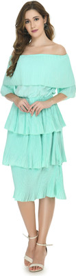 Dee Nonu Women Fit and Flare Light Green Below Knee Dress