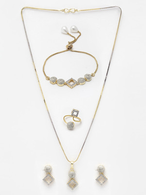 ZENEME Alloy Gold-plated Red Jewellery Set(Pack of 1)