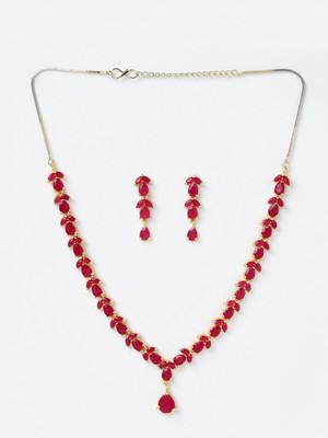 ZENEME Brass Gold-plated Red Jewellery Set(Pack of 1)