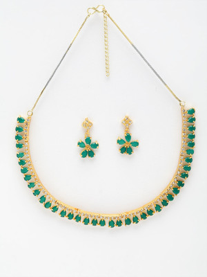 ZENEME Brass Gold-plated Green Jewellery Set(Pack of 1)