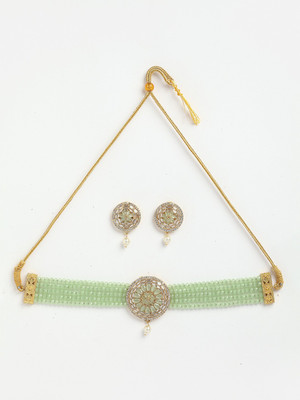 ZENEME Brass Gold-plated Green Jewellery Set(Pack of 1)